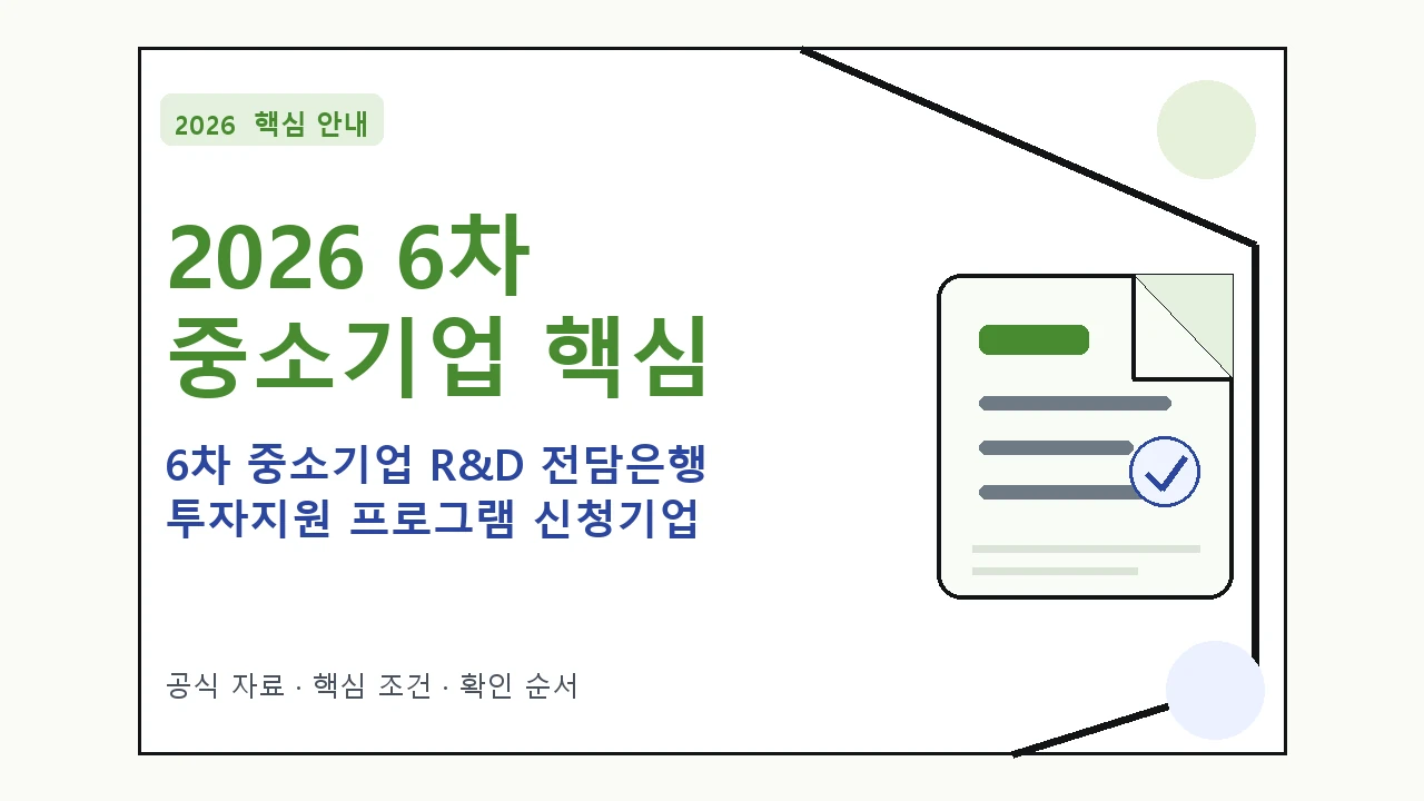 2026 6차 중소기업 R&D 전담은행 투자지원 프로그램 신청기업 신청자격·지원항목·접수방법