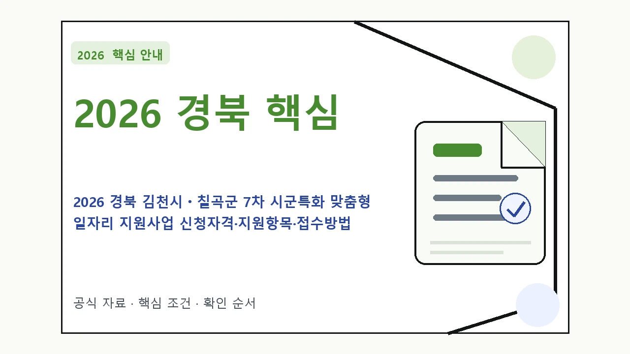 2026 경북 김천시ㆍ칠곡군 7차 시군특화 맞춤형 일자리 지원사업 신청자격·지원항목·접수방법