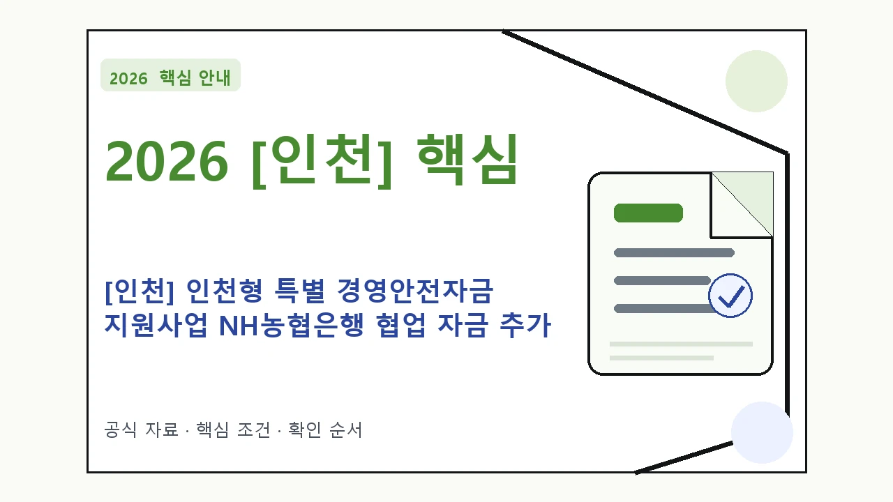 2026 [인천] 인천형 특별 경영안전자금 지원사업 NH농협은행 협업 자금 추가 지원 변경 신청자격·지원항목·접수방법