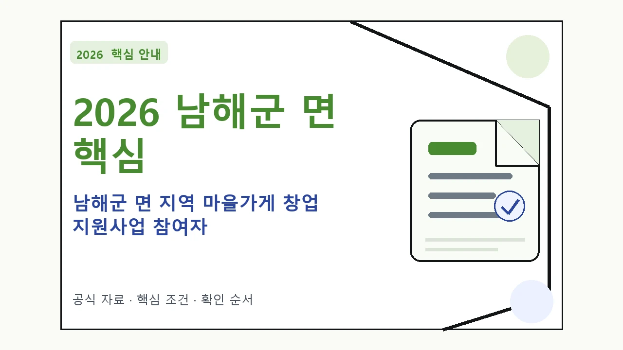 2026 남해군 면 지역 마을가게 창업 지원사업 참여자 신청자격·지원항목·접수방법