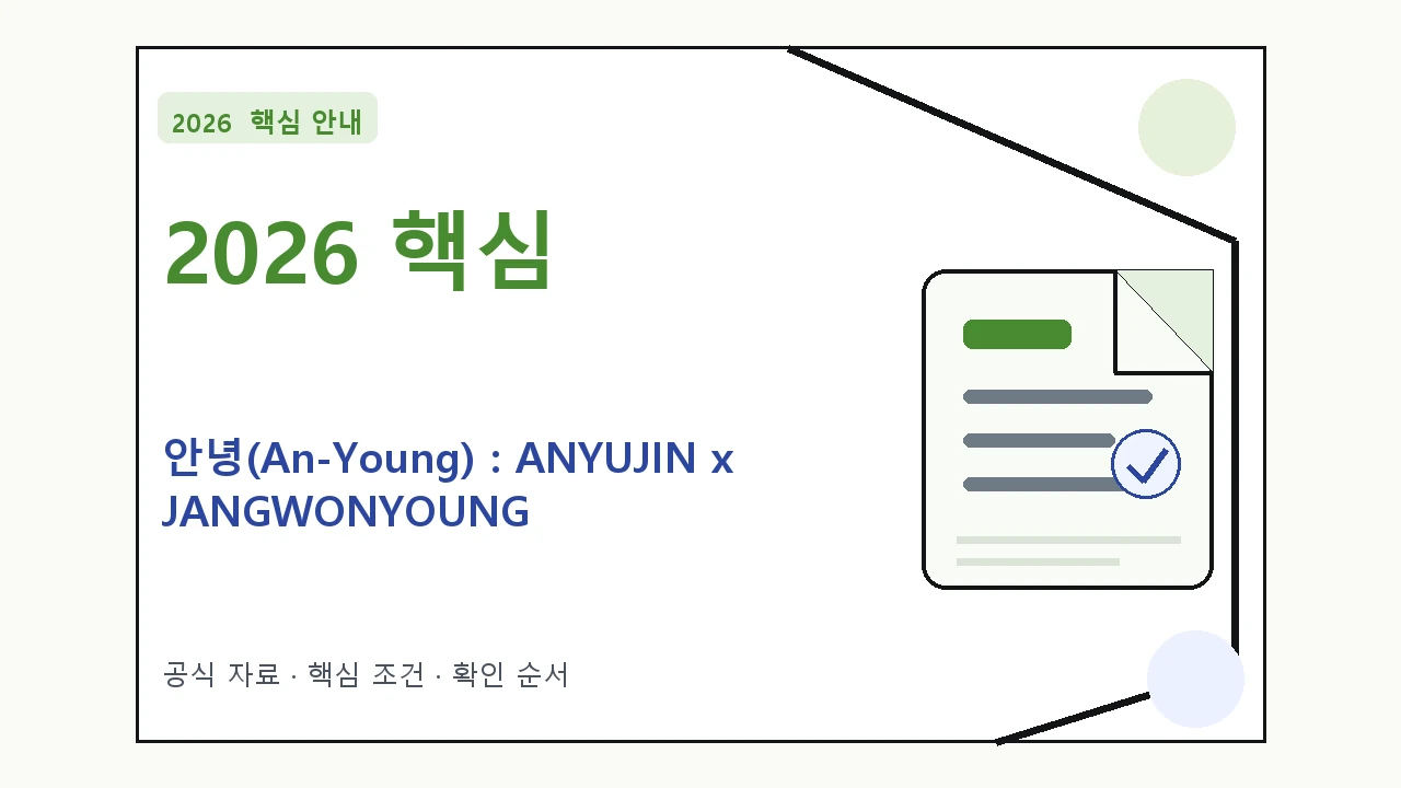 2026 안녕(An-Young) : ANYUJIN x JANGWONYOUNG Media 예매 방법·관람일정·좌석 가격 핵심 기준을 정리한 안내형 대표 이미지