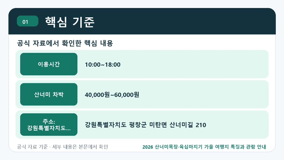 2026 산너미목장·육십마지기 가을 여행지 특징과 관람 안내 핵심 기준 핵심 정보를 정리한 안내 이미지